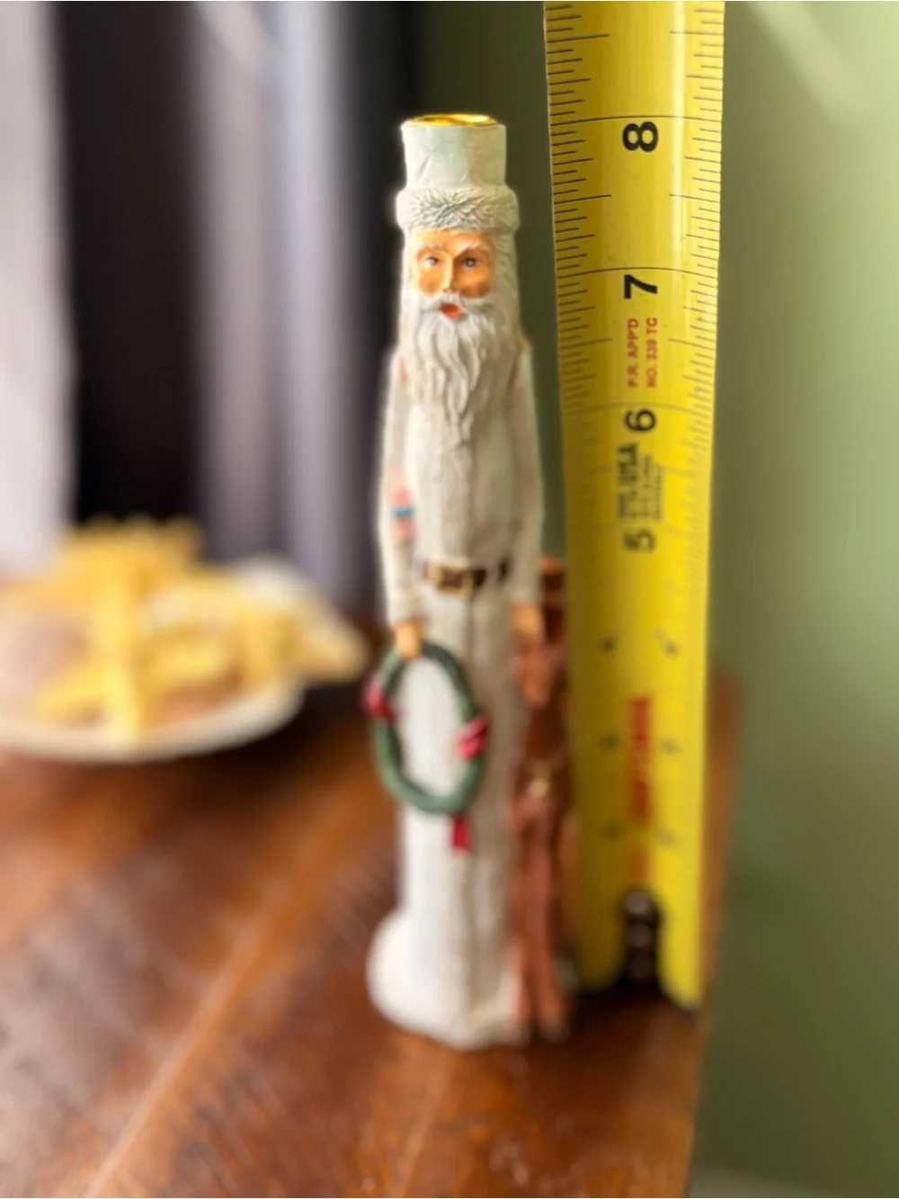 White Slender Santa Vintage Candlestick Holder Figurine with Deer & Wreath